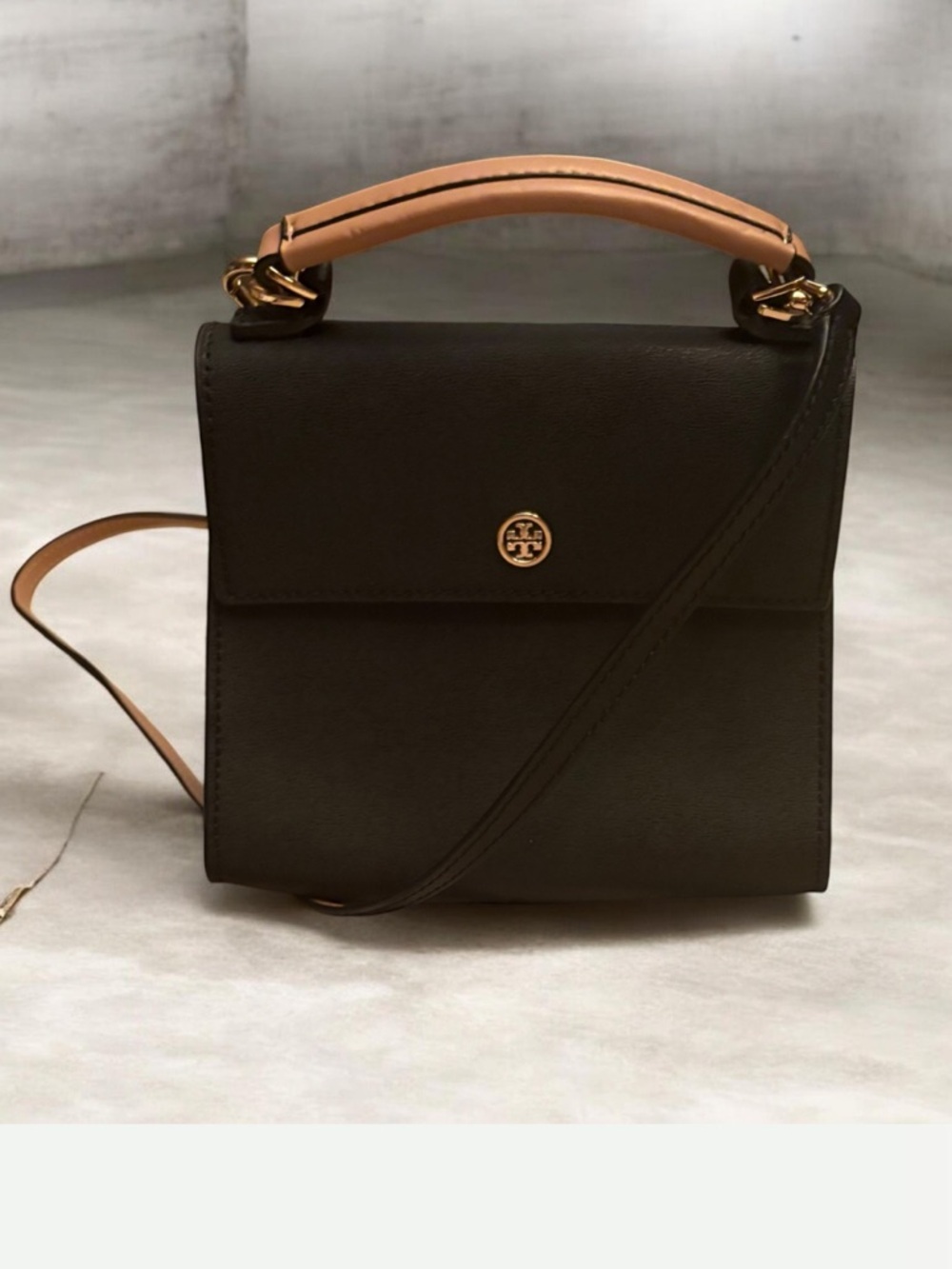 Tory Burch Black and Tan Top-Handle Crossbody Bag